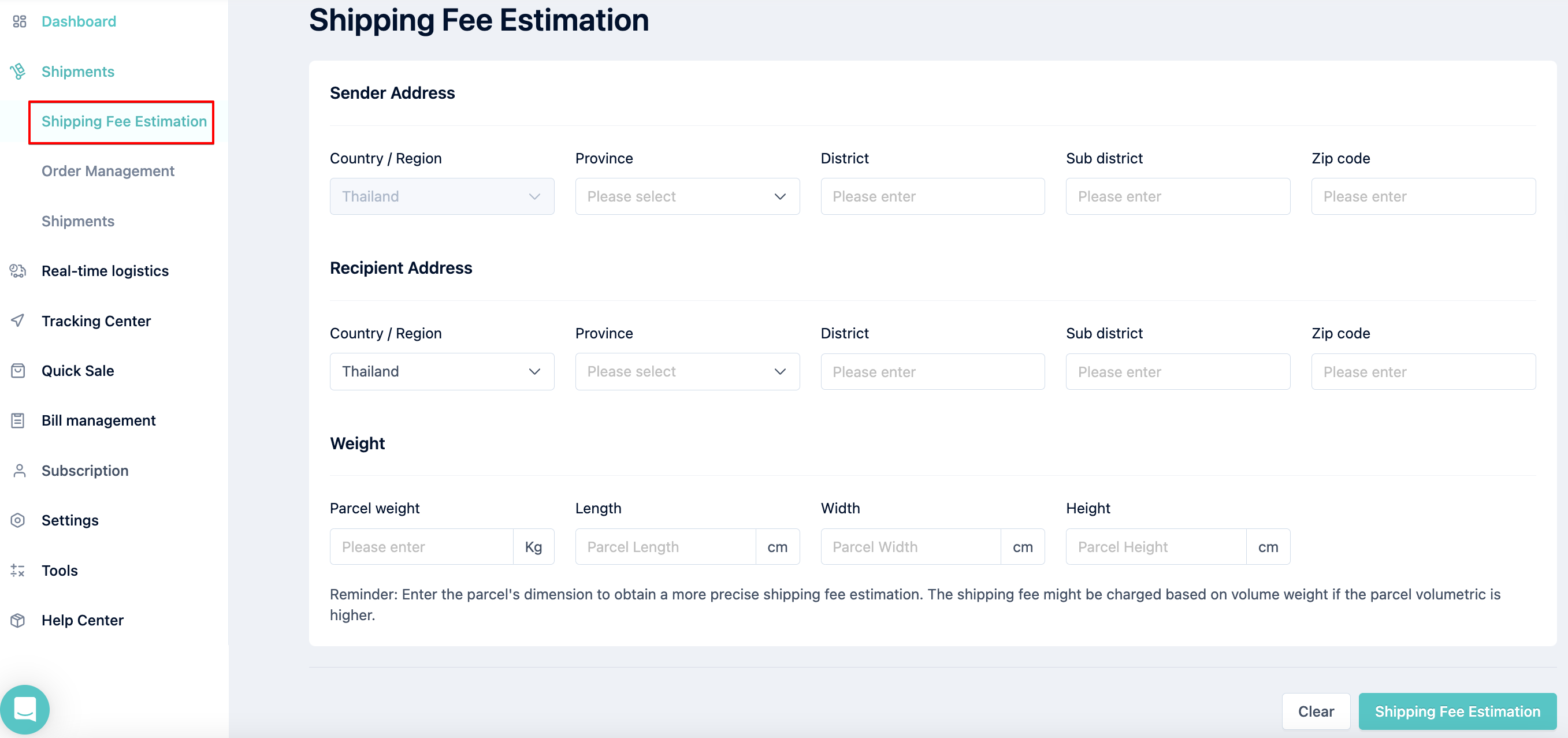 Shipping Fee Estimation